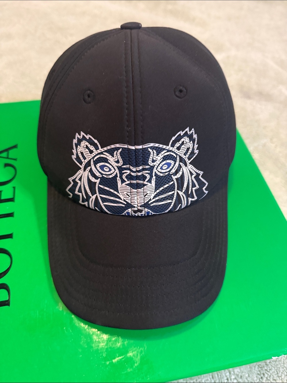 Kenzo Black Cap with White Tiger Embroidery